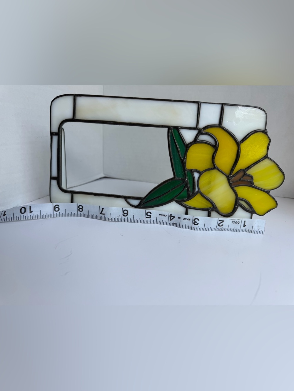 Stained Glass Tiffany Style Photo Frame 3x5 Lily Flower Floral White Yellow Vtg - Picture 11 of 13